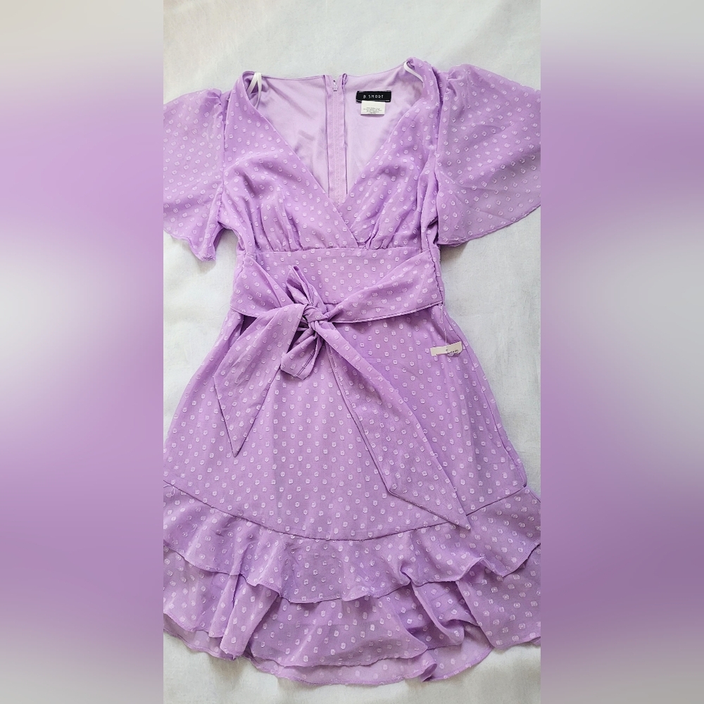 NWT! Spring Polka-Dot Lavender Lilac Photo Ready Women's Mini Ruffle Sundress - Picture 9 of 17